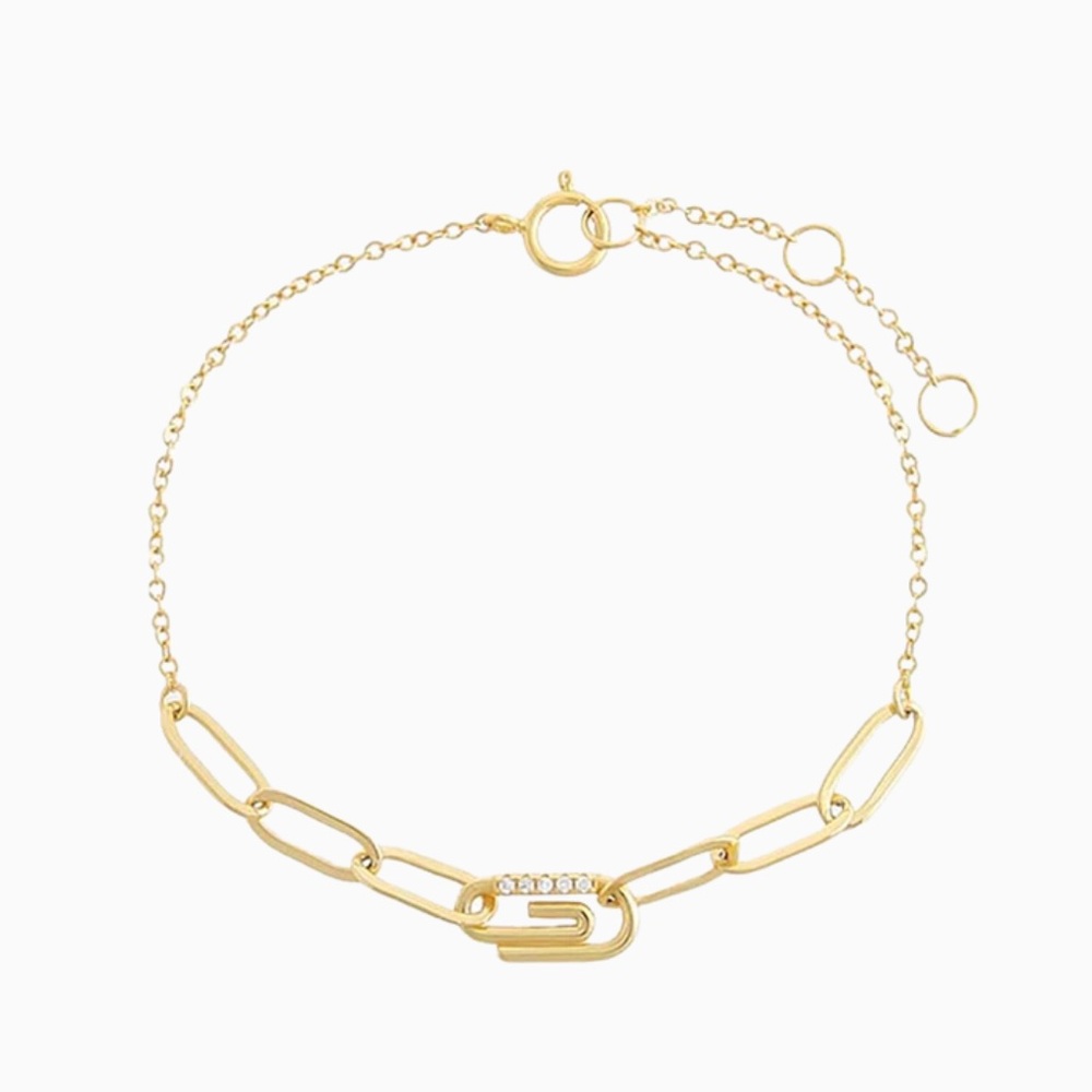 Pave Safety Pin Paperclip Bracelet